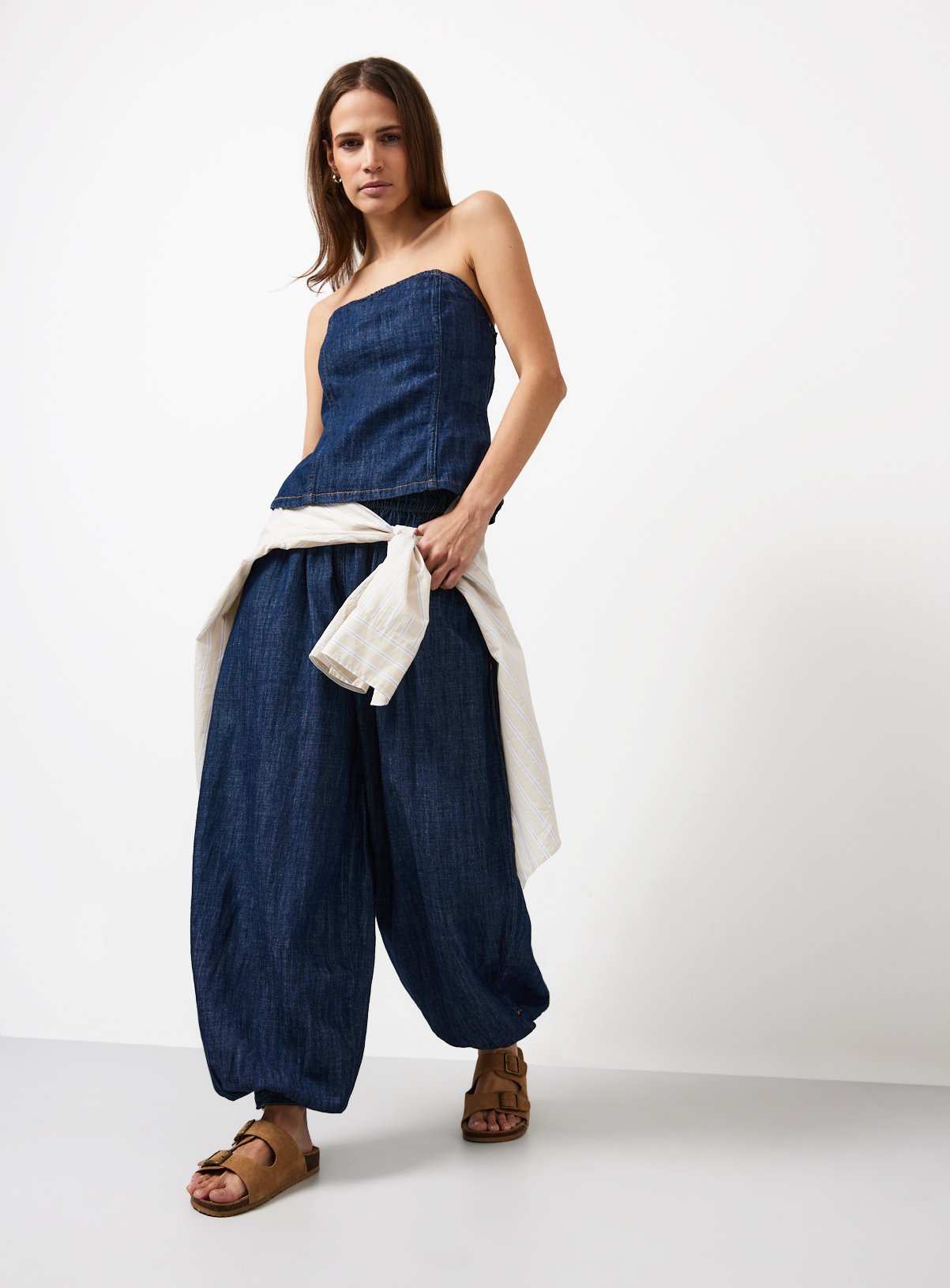 Dark Denim Linen Blend Bandeau Co-ord Top 10 - Image 2 thumbnail